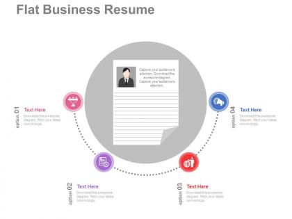 New resume with four icons for introduction flat powerpoint design