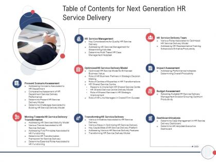 Next generation hr service delivery table of contents for next generation hr service delivery ppt icon
