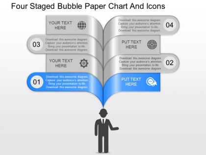 Of four staged bubble paper chart and icons powerpoint template