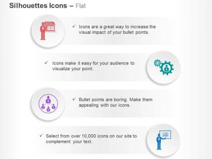 Office owner man inside gear network presenting sales ppt icons graphics