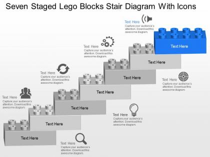 Ol seven staged lego blocks stair diagram with icons powerpoint template