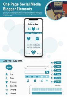 One page social media blogger elements presentation report infographic ppt pdf document