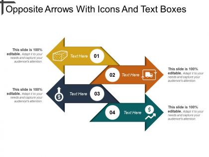 Opposite arrows with icons and text boxes