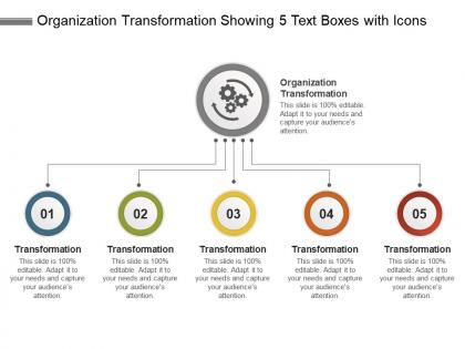 Organization transformation showing 5 text boxes with icons