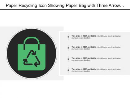 Paper recycling icon showing paper bag with three arrow recycle