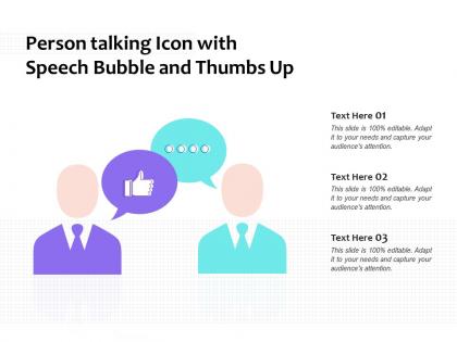Person talking icon with speech bubble and thumbs up