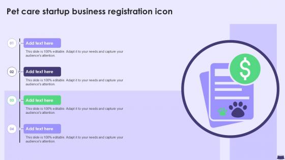 Pet Care Startup Business Registration Icon Ppt Example
