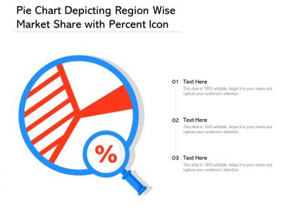 Pie chart depicting region wise market share with percent icon