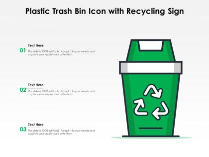 Plastic trash bin icon with recycling sign