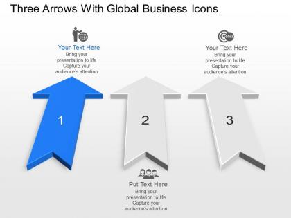 Pm three arrows with global business icons powerpoint template slide