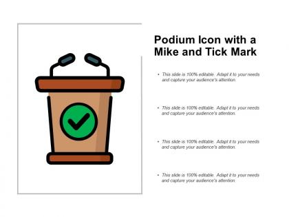 Podium icon with a mike and tick mark