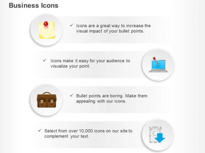 Post it notes target selection briefcase hard drive download ppt icons graphics