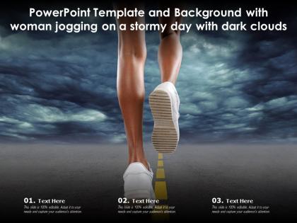 Powerpoint template and background with woman jogging on a stormy day with dark clouds