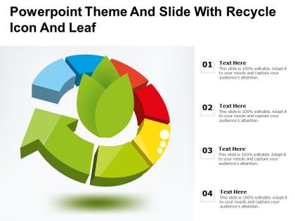 Powerpoint theme and slide with recycle icon and leaf