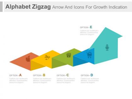 Ppt alphabet zigzag arrow and icons for growth indication flat powerpoint design