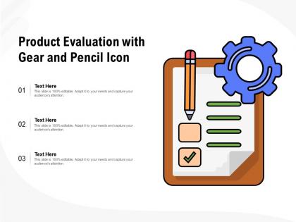 Product evaluation with gear and pencil icon