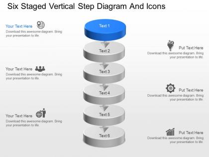 Ps six staged vertical step diagram and icons powerpoint template