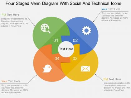 Pu four staged venn diagram with social and technical icons flat powerpoint design