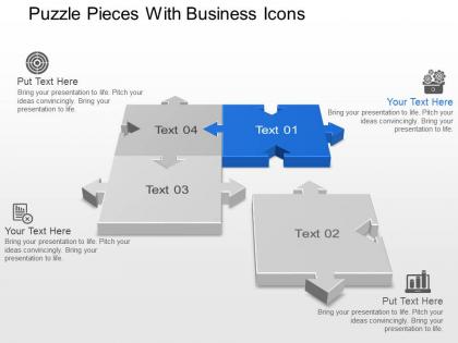 Puzzle pieces with business icons powerpoint template slide