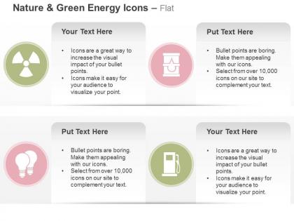 Radiation symbol oil barrel bulbs petrol station ppt icons graphics