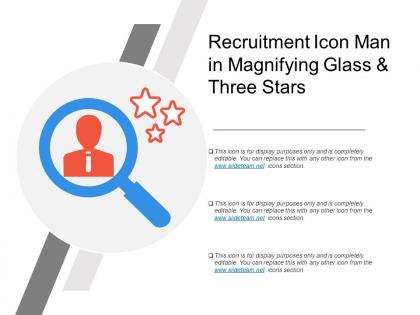 Recruitment icon man in magnifying glass and three stars