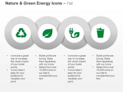Recycle leaf power cord dustbin ppt icons graphics