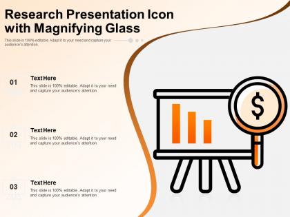 Research presentation icon with magnifying glass