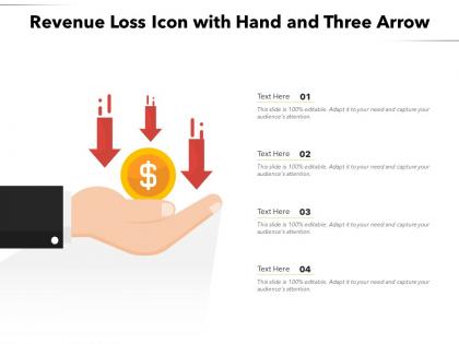 Revenue loss icon with hand and three arrow