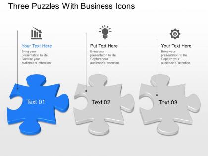 Rq three puzzles with business icons powerpoint template