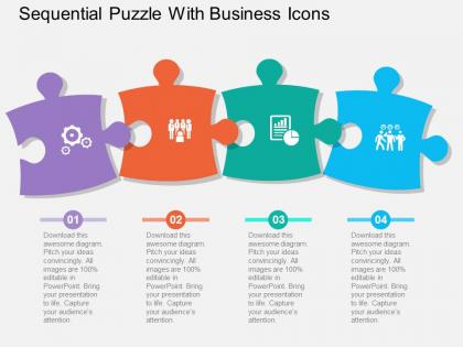 Sequential puzzle with business icons flat powerpoint design