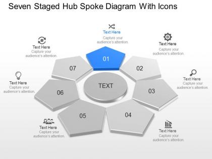 Seven staged hub spoke diagram with icons powerpoint template slide