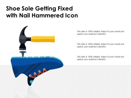 Shoe sole getting fixed with nail hammered icon