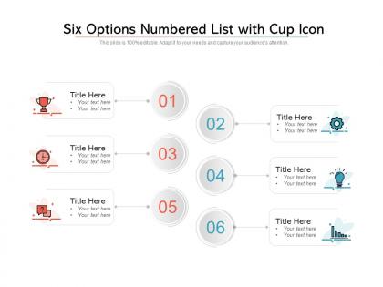 Six options numbered list with cup icon