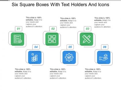Six square boxes with text holders and icons