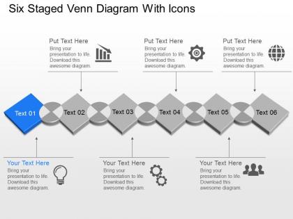 Six staged venn diagram with icons powerpoint template slide