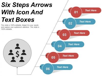 Six steps arrows with icon and text boxes