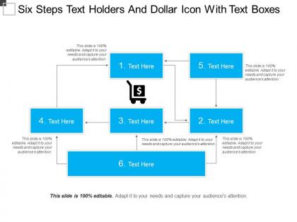 Six steps text holders and dollar icon with text boxes