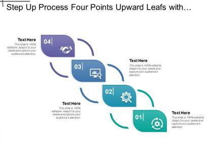 Step up process four points upward leafs with icons and text holders