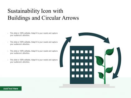 Sustainability icon with buildings and circular arrows