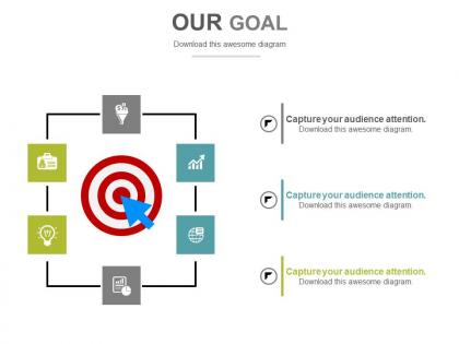 Target board with icons goal strategy powerpoint slides