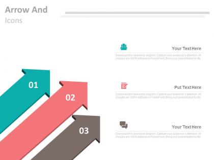 Three arrows and icons for business communication flat powerpoint design
