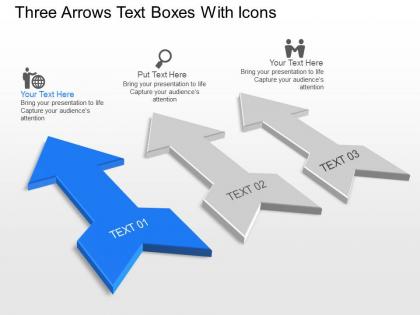 Three arrows text boxes with icons powerpoint template slide