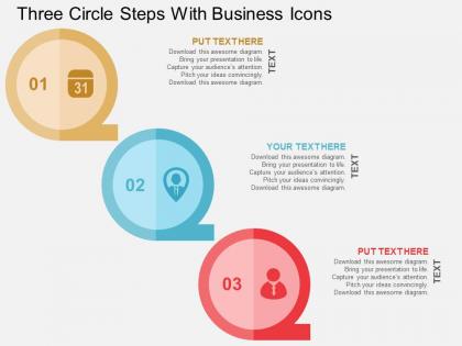 Three circle steps with business icons flat powerpoint design