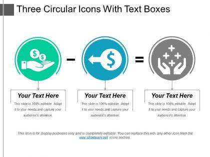 Three circular icons with text boxes