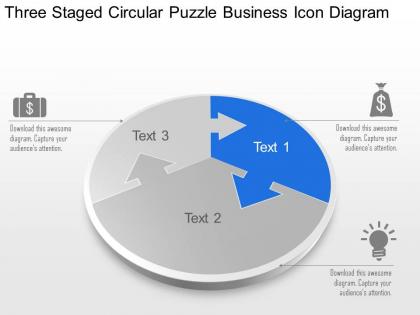 Three staged circular puzzle business icon diagram powerpoint template slide