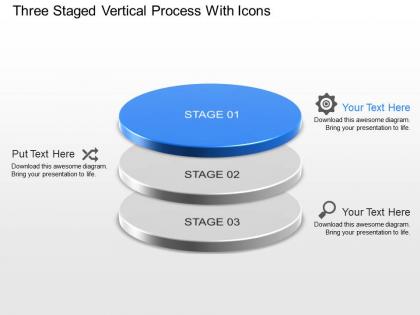 Three staged vertical process with icons powerpoint template slide