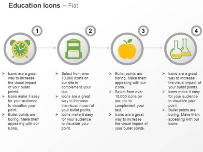 Time management school bag apple chemistry ppt icons graphics