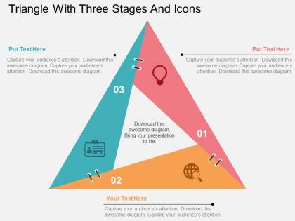 Triangle with three stages and icons flat powerpoint design