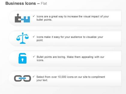 Two puzzles scale lock link ppt icons graphics