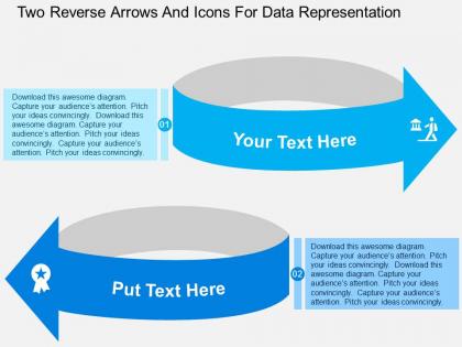 Two reverse arrows and icons for data representation flat powerpoint design